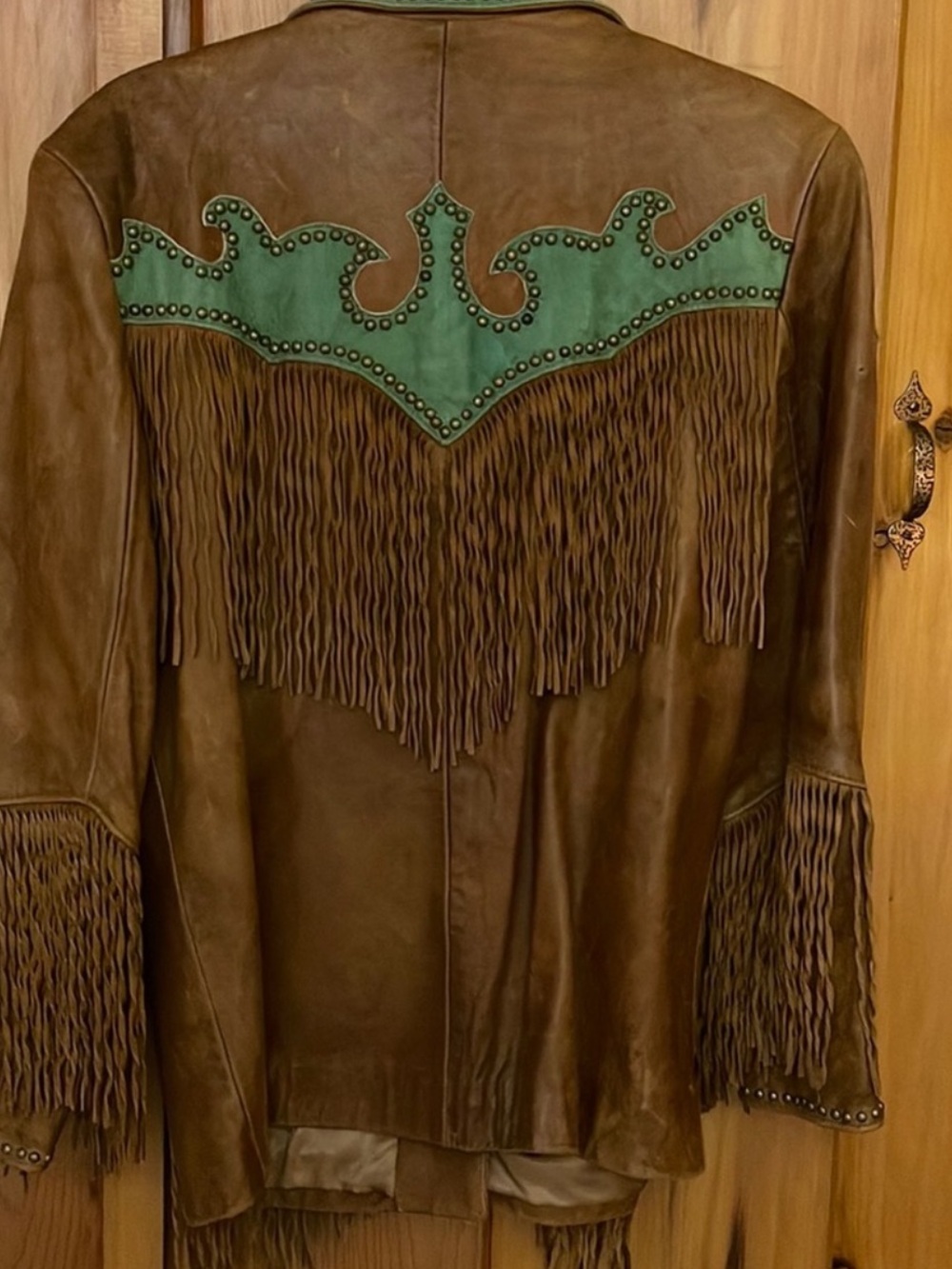 Double D Ranch leather fringe studded cowgirl jacket festival boho S RTL $1295 - Picture 3 of 8